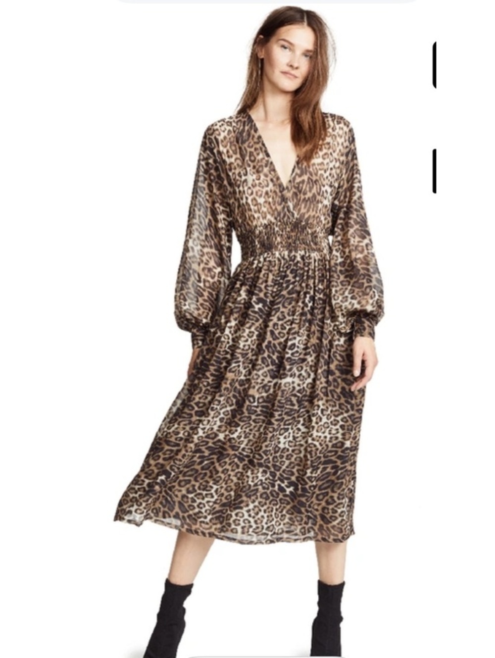 NWOT Nili Lotan Brienne 100% Silk Long sleeve elastic waist midi dress S